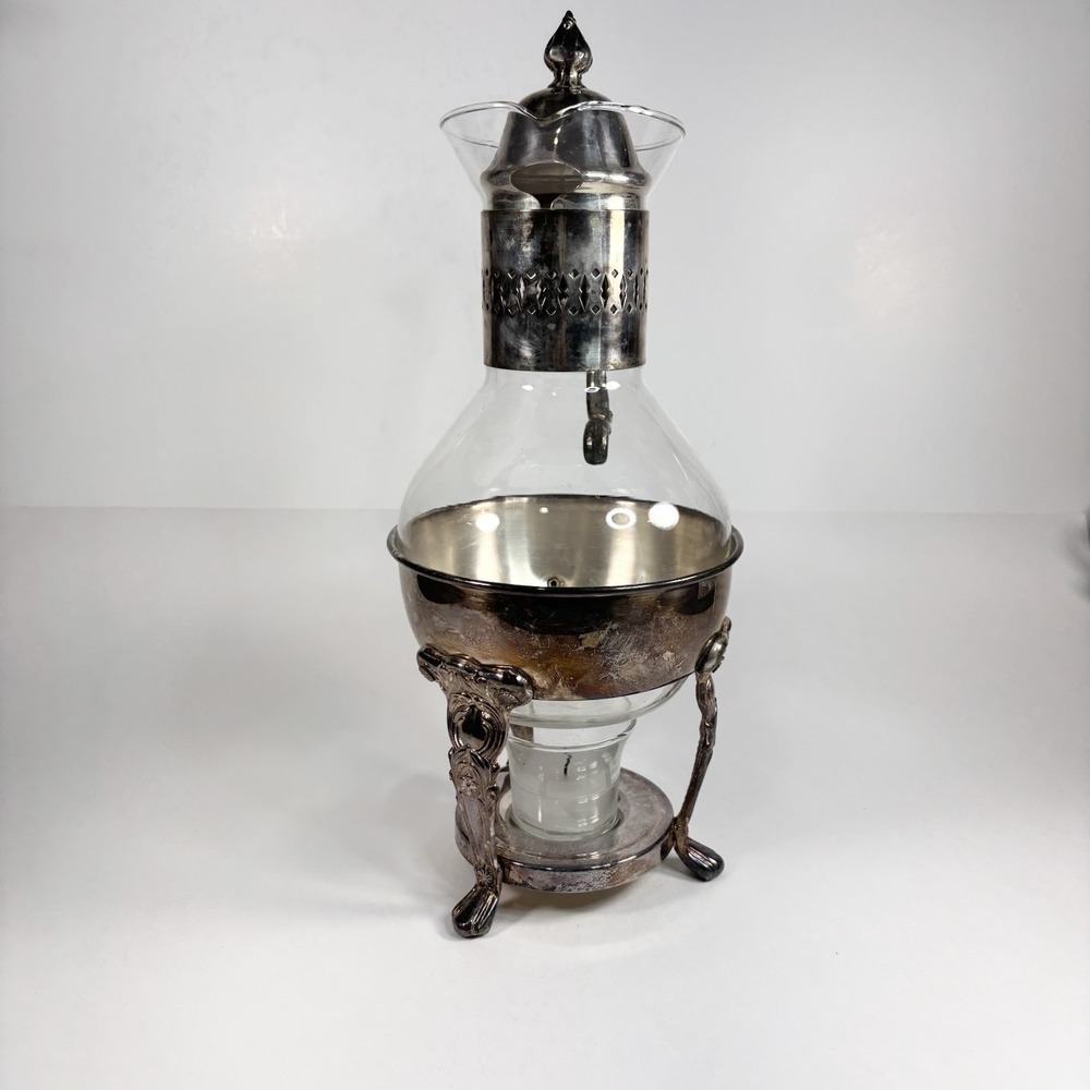 Vtg Silverplated Ten Cup Glass Carafe Warmer Leonard Silver MGF Original Box - Picture 4 of 9
